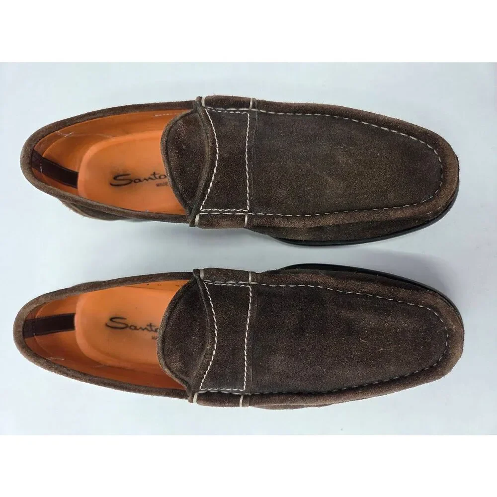 SANTONI BROWN SUEDE DRESS LOAFER MENS SIZE 8.5 MADE IN ITALY